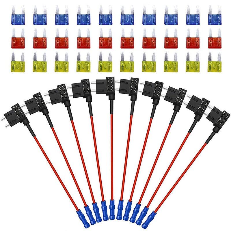 Generic FABOOD F 10 Pack 12V Car Add-A-Circuit Fuse Tap Adapter Piggy Back Mini APM ATM Blade Fuse Holder with 10A 15A 20A Blade Fuse for Cars Trucks Boats …  - Image 1