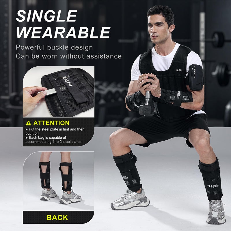BeatBoost Ankle Wrist Weights 20lb Adjustable Leg Arm Weights for Men Walking Pilates Exercise Workout Gym Aerobics - Image 2