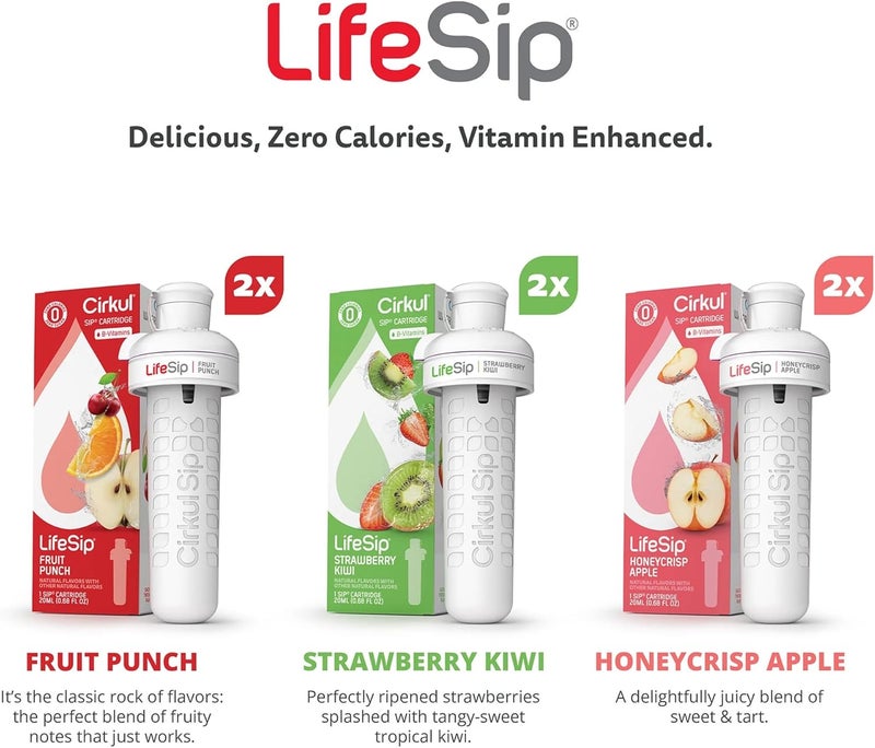 Cirkul LifeSip B-Vitamin Flavor Cartridge Variety Pack - 6 Cartridges (2 Fruit Punch, 2 Strawberry Kiwi, 2 Honeycrisp Apple) - Image 3