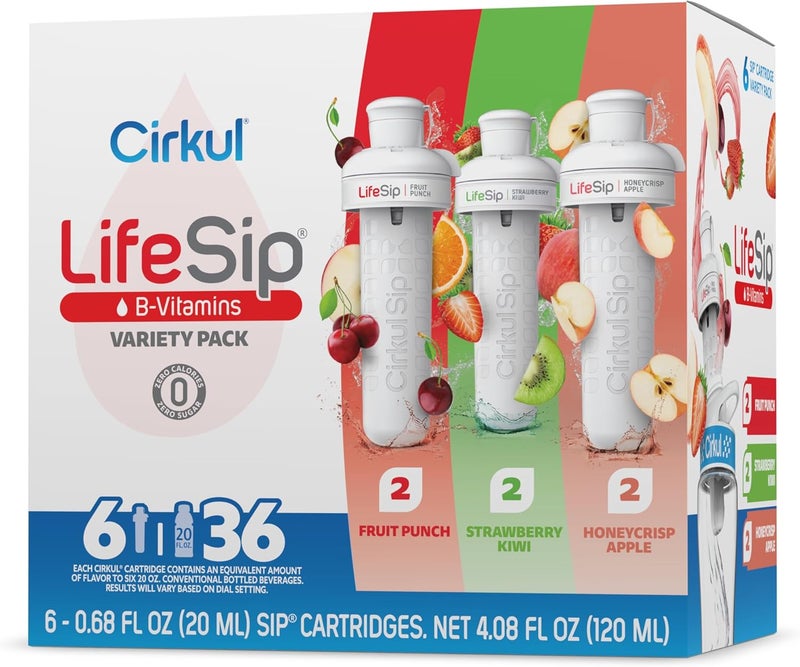 Cirkul LifeSip B-Vitamin Flavor Cartridge Variety Pack - 6 Cartridges (2 Fruit Punch, 2 Strawberry Kiwi, 2 Honeycrisp Apple) - Image 1