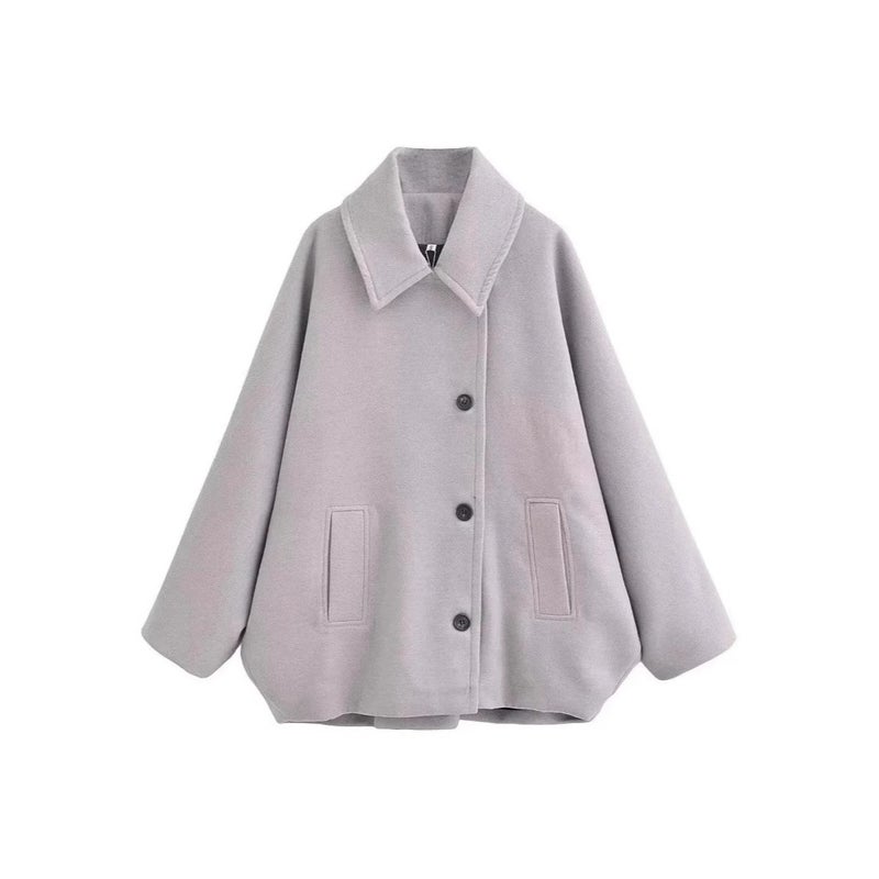 Women's Winter Loose Wool Coat with Turn-Down Collar