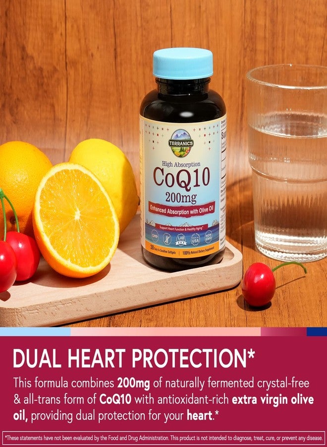 Terranics CoQ10 200mg, Coenzyme Q10 with Extra Virgin Olive Oil for High Absorption, No Gluten, Non-GMO, for Heart Health, Energy, Antioxidant Capacity, 30 Softgels, 1 Month Supply, Made in USA - Image 4