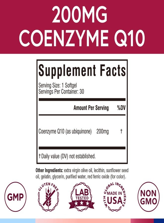 Terranics CoQ10 200mg, Coenzyme Q10 with Extra Virgin Olive Oil for High Absorption, No Gluten, Non-GMO, for Heart Health, Energy, Antioxidant Capacity, 30 Softgels, 1 Month Supply, Made in USA - Image 2