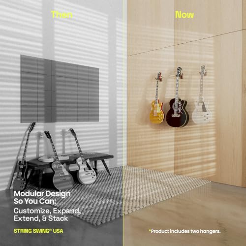 String Swing Guitar Wall Mount 2 Pack, Guitar Hangers, Wall Guitar Mount, Guitar Holder Hook for Wall, Fits All Size Guitars, Acoustic, Electric, Bass, Black Walnut Hardwood - Made in USA - Image 2