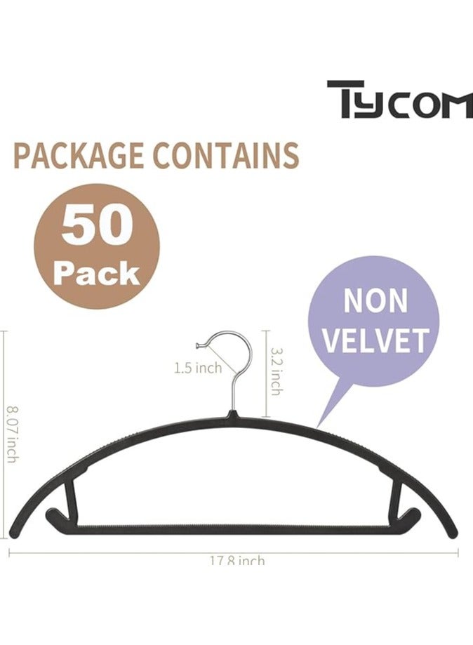 TYCOM Non-Slip Hangers - Suit Hangers (50 Pack) Ultra Thin Space Saving 360 Degree Swivel Hook Clothes Hangers for Coats, Jackets, Pants, Dress Clothe- Plastic Curved 50pcs Black  - Image 2