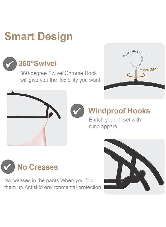 TYCOM Non-Slip Hangers - Suit Hangers (50 Pack) Ultra Thin Space Saving 360 Degree Swivel Hook Clothes Hangers for Coats, Jackets, Pants, Dress Clothe- Plastic Curved 50pcs Black  - Image 3