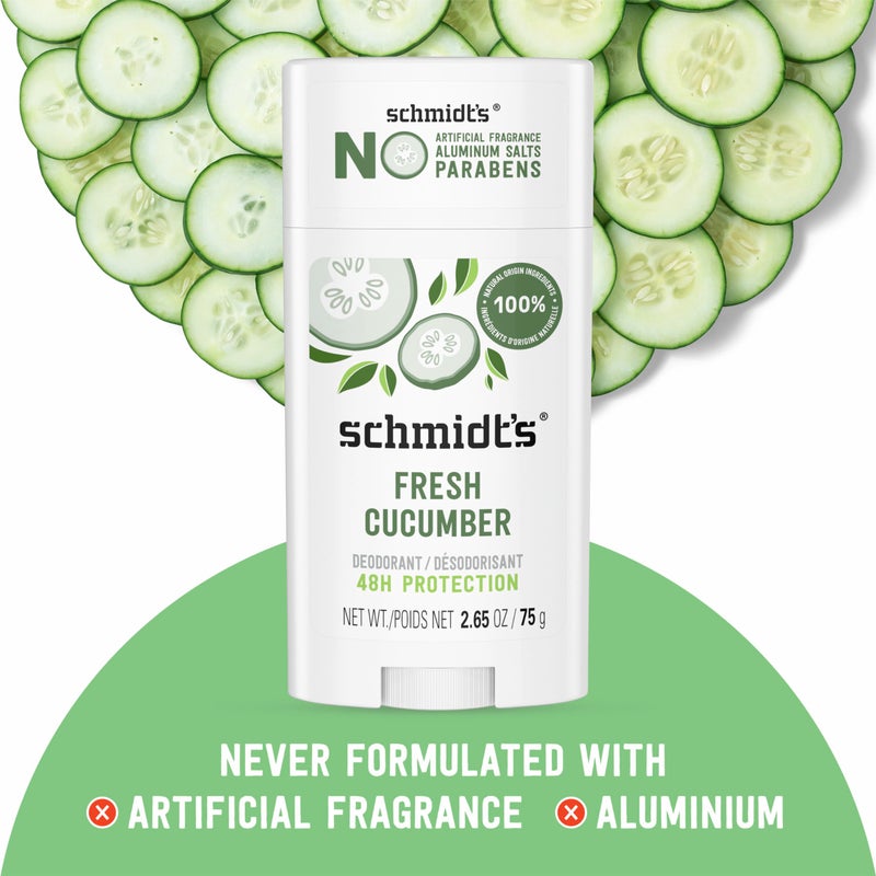 Schmidt's Aluminum-Free Vegan Deodorant Fresh Cucumber 4 Count for Women and Men, with 24 Hour Odor Protection, Natural Ingredients, Cruelty-Free, 2.65 oz - Image 3