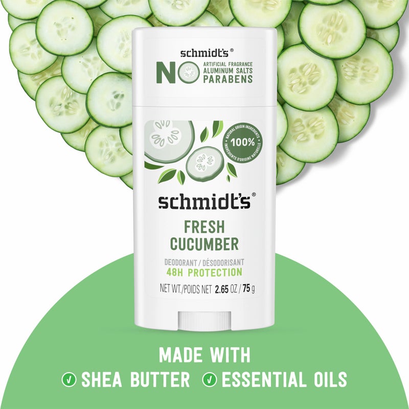 Schmidt's Aluminum-Free Vegan Deodorant Fresh Cucumber 4 Count for Women and Men, with 24 Hour Odor Protection, Natural Ingredients, Cruelty-Free, 2.65 oz - Image 2