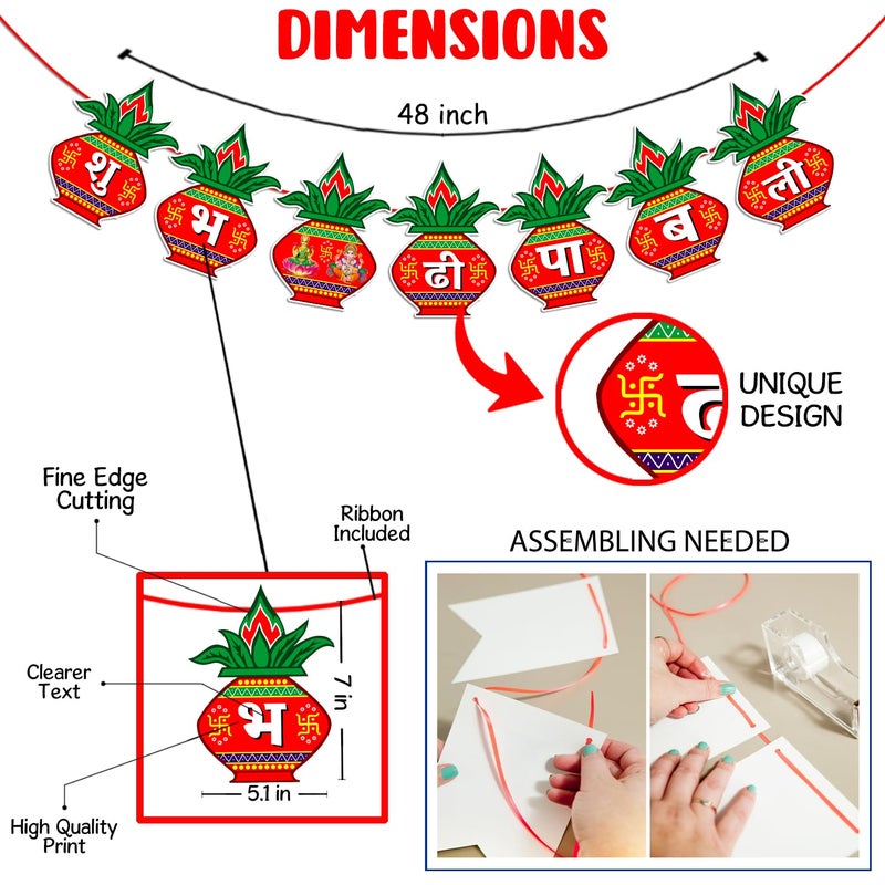 Zyozique Diwali Decorations Items For Diwali Festival | Diwali Decorations Kit | Shubh Deepawali Paper Banner With Multicolor Photo Booth Props & Rice Light (Pack of 32) - Image 3