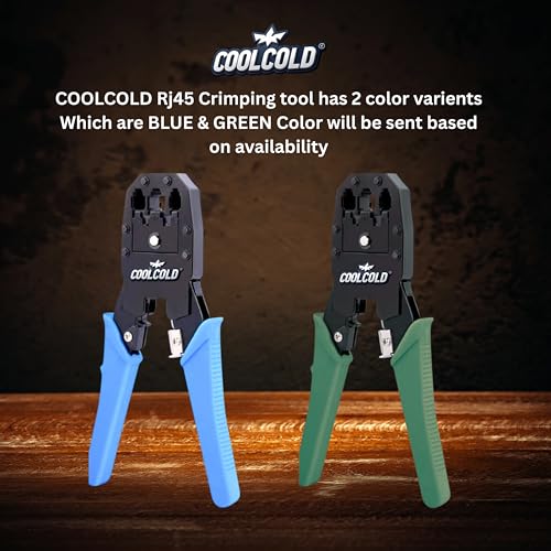 COOLCOLD 3-in-1 RJ45 Crimping Tool Kit – Wire Stripper, Cutter & Crimper for RJ45, RJ11, RJ12, Cat5e/Cat6 LAN Cable with 5 Connectors & 5 Boot Covers – Blue/Green - Image 2