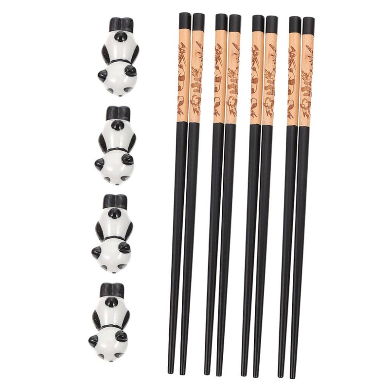 Reusable Wooden Chopsticks Set With Ceramic Panda Holder For Home Dining - Image 2