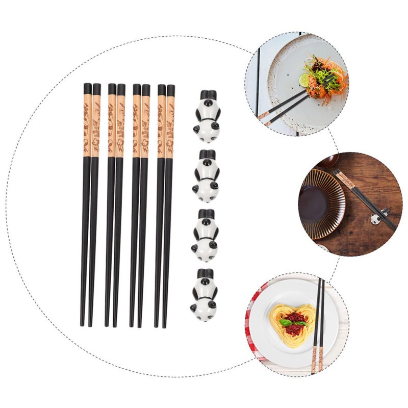 Reusable Wooden Chopsticks Set With Ceramic Panda Holder For Home Dining - Image 4