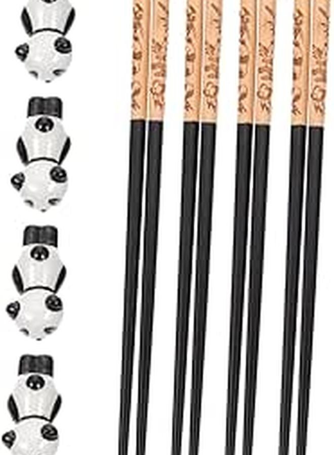 Reusable Wooden Chopsticks Set With Ceramic Panda Holder For Home Dining - Image 1