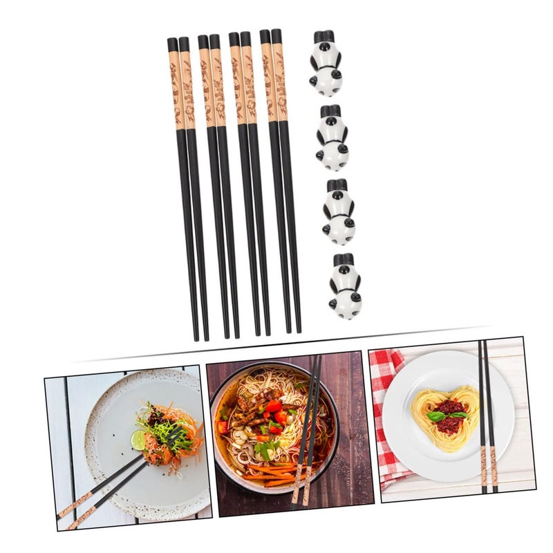 Reusable Wooden Chopsticks Set With Ceramic Panda Holder For Home Dining - Image 5