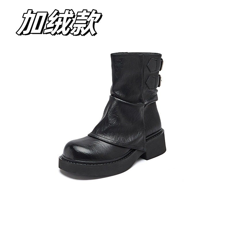 Short Boots For Women 2025 Spring & Fall Thick-Soled Brown Trouser Boots Knight Mid-Calf Short Boots For Women - Image 1