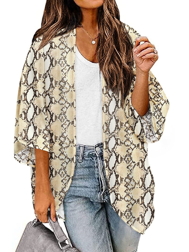 BB&KK Women's Snake Print Tops Kimono Cover Ups Shirts Summer Chiffon Beach Boho Sheer Cardigan S - Image 1
