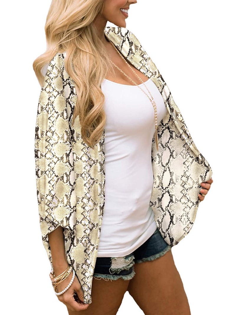 BB&KK Women's Snake Print Tops Kimono Cover Ups Shirts Summer Chiffon Beach Boho Sheer Cardigan S - Image 3
