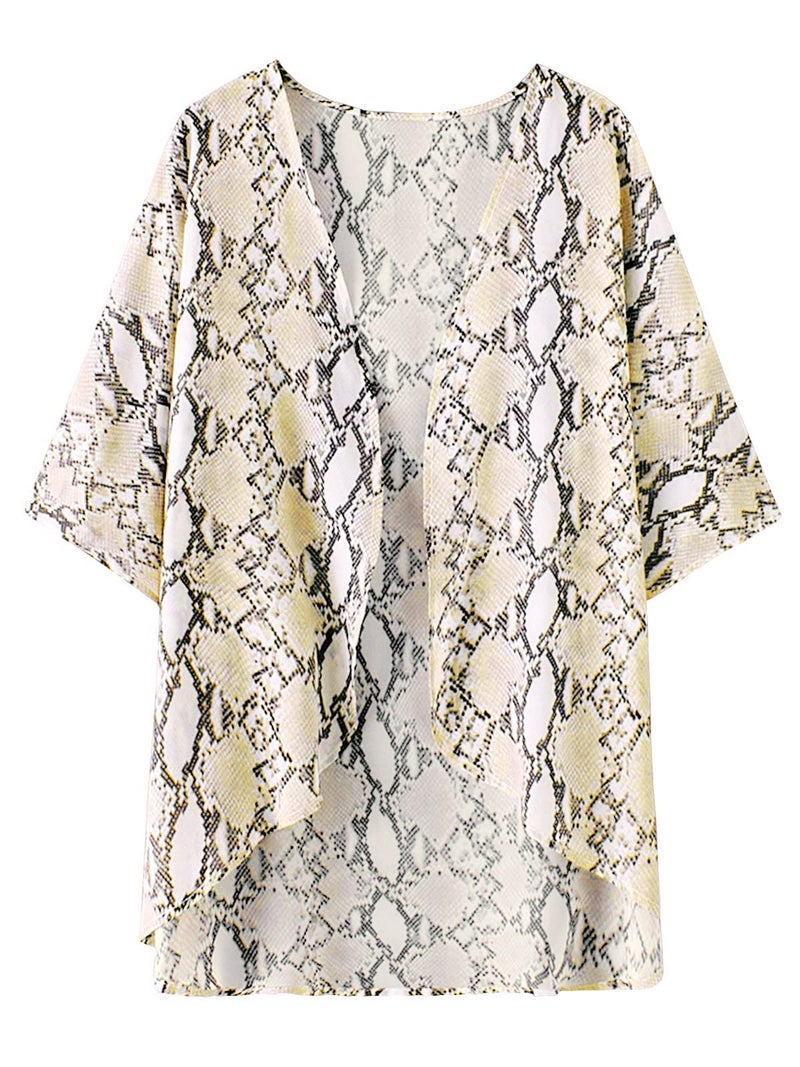 BB&KK Women's Snake Print Tops Kimono Cover Ups Shirts Summer Chiffon Beach Boho Sheer Cardigan S - Image 4