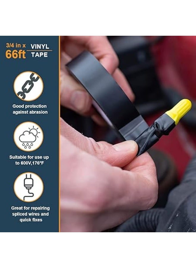 erorex Electrical Tapes, 6 Rolls 295ft Insulating Wire Tape Waterproof PVC Adhesives Fasteners Gaffer Tape Electrical Automotive Hardware Black Insulation Tapes, 3/5 inch x 49ft Each Roll - Image 2