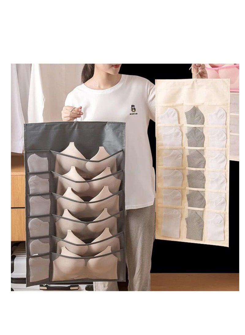 Y&D Bra Organizer, for Closet with Mesh Pockets & Rotating Metal Hanger, Dual Sided Wall Shelf Wardrobe Storage Bags Pockets, Space Saver Bag Socks Underwear Underpants, Beige (12+24 Grids)  - Image 4