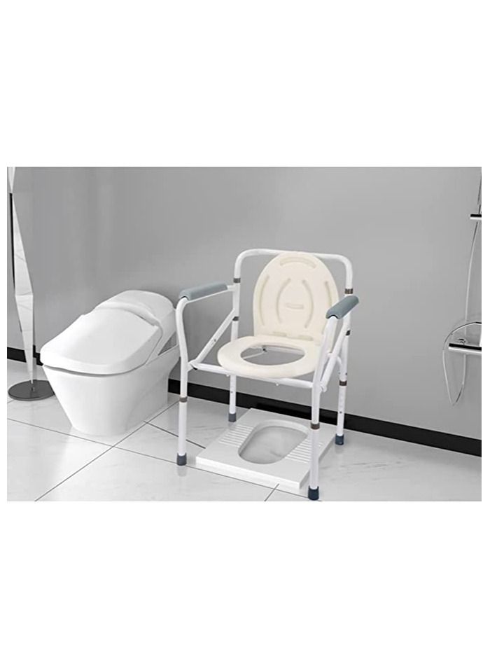 Fixed toilet chair without wheels foldable with armrests and backrest with cover - Image 2