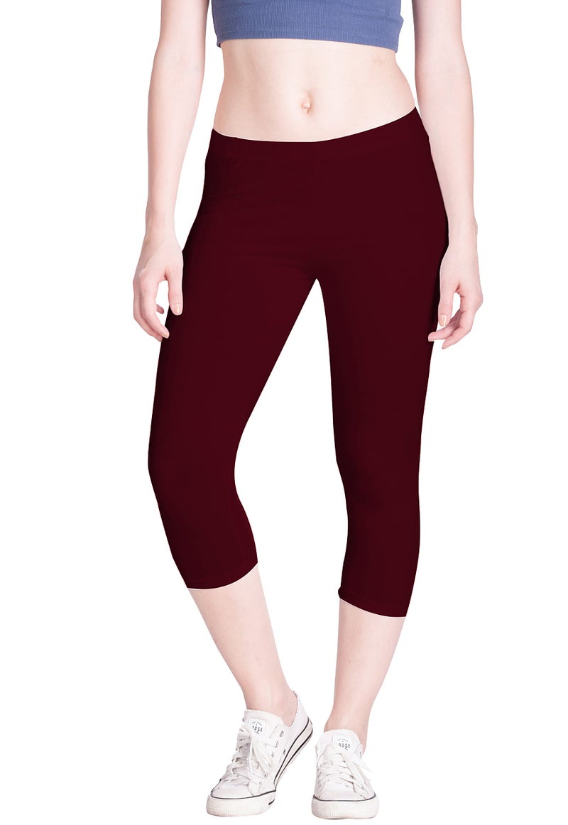 Lyra Women Regular Fit Solid Premium Cotton Capri Maroon Large - Image 1