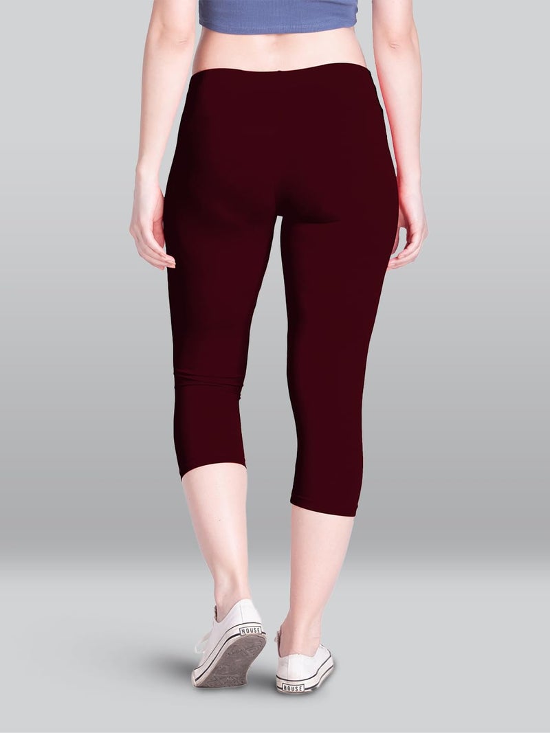 Lyra Women Regular Fit Solid Premium Cotton Capri Maroon Large - Image 2