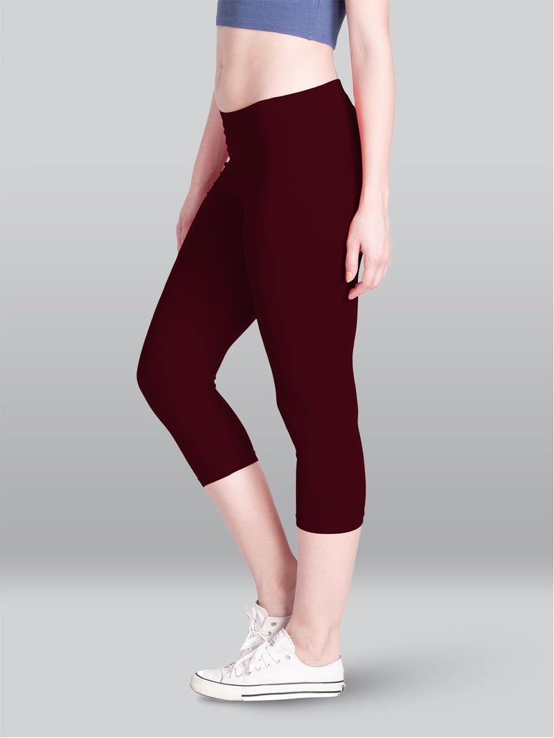 Lyra Women Regular Fit Solid Premium Cotton Capri Maroon Large - Image 3