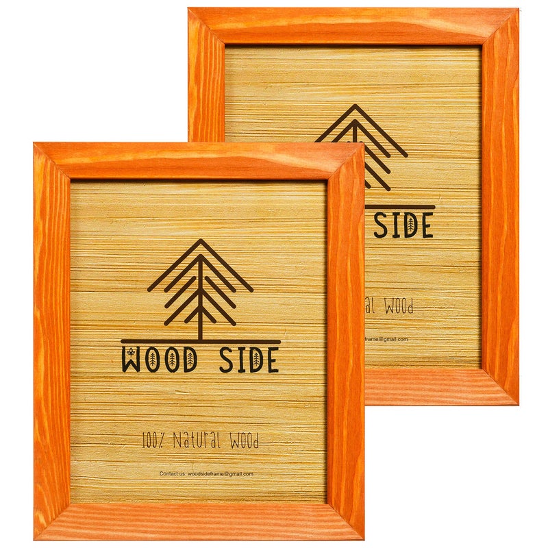 WOOD SIDE ORBIS Rustic Wooden Picture Frame 5x7 Inch  Set of 2100 Natural Eco Distressed Wood and Real Glass  Made for Wall and Table Top Display  Orange