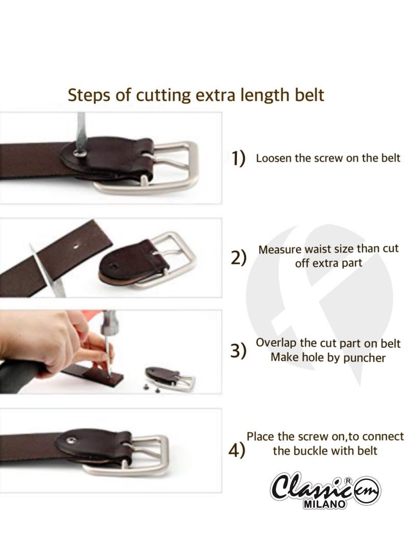 Classic Milano - Classic Milano Genuine Leather Belt Men - Semi-Casual Men's Belts & Party Wear Belt, Casual Outfits, Gifts - Black & Brown Men’s Leather Belt for Men - Image 1