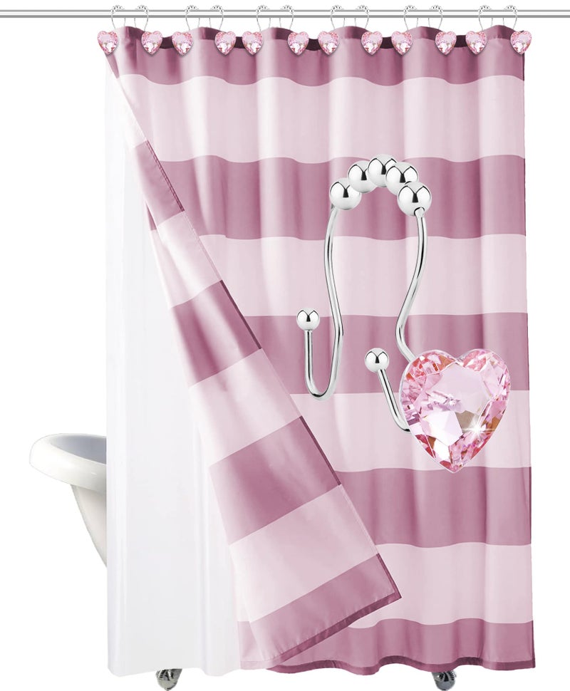 Yapicoco Shower Curtain Hooks Rings for Bathroom, 12PCS Valentines Day Heart Stainless Steel Rust Resistant Decorative Rhinestones Double Shower Hooks Hangers for Shower Curtains, Clothing, etc. - Image 5