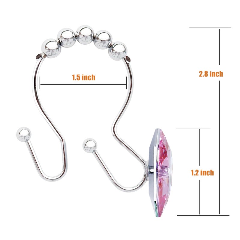 Yapicoco Shower Curtain Hooks Rings for Bathroom, 12PCS Valentines Day Heart Stainless Steel Rust Resistant Decorative Rhinestones Double Shower Hooks Hangers for Shower Curtains, Clothing, etc. - Image 3