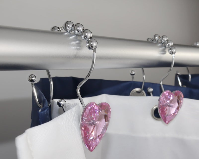Yapicoco Shower Curtain Hooks Rings for Bathroom, 12PCS Valentines Day Heart Stainless Steel Rust Resistant Decorative Rhinestones Double Shower Hooks Hangers for Shower Curtains, Clothing, etc. - Image 4