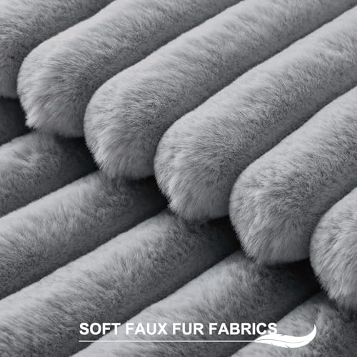 Pallene Faux Fur Plush Throw Pillow Covers 26x26 Set of 2 Luxury Soft Fluffy Striped Decorative Pillow Covers for Sofa Couch Living Room Grey - Image 3