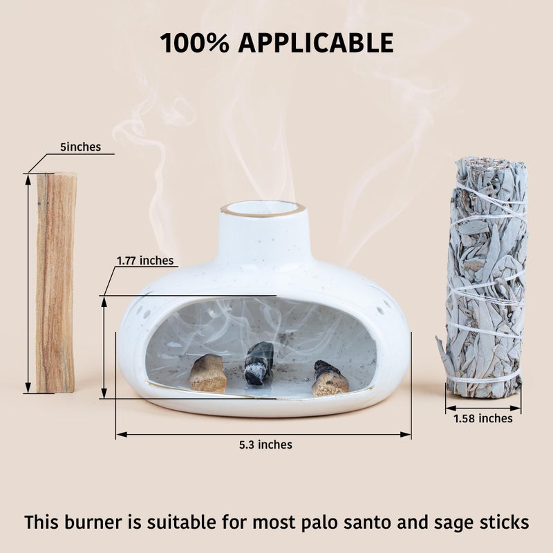 ZenBless 3 in 1 Incense Holder for Palo Santo Sticks Sage Incense, Handcrafted Ceramic Incense Burner Holder Ash Catcher with Chimney, Smudge Bowl for Yoga Meditation Room Home Decor - Image 5