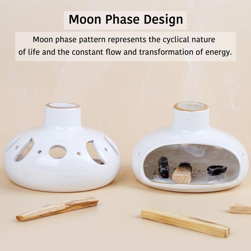 ZenBless 3 in 1 Incense Holder for Palo Santo Sticks Sage Incense, Handcrafted Ceramic Incense Burner Holder Ash Catcher with Chimney, Smudge Bowl for Yoga Meditation Room Home Decor - Image 2