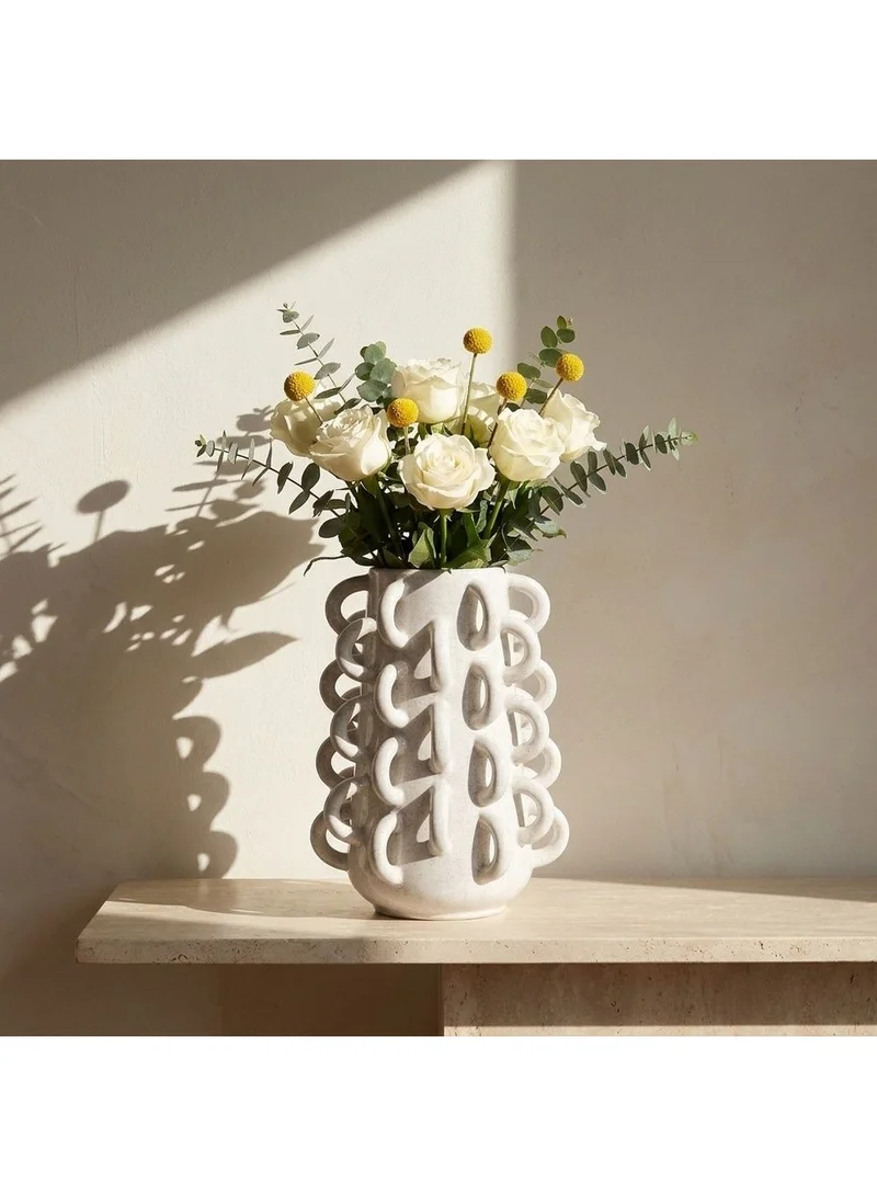 دانوب هوم Cerelia White Loop Vase 23.3x23.3x31.5cm Modern Artistic Home Decor Flower Vase