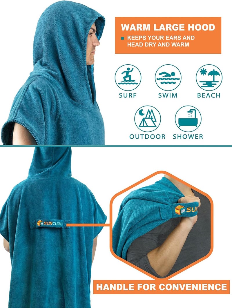 Suncube SUN CUBE Surf Poncho Changing Robe with Hood | Thick Quick Dry Microfiber Wetsuit Changing Towel for Surfing Beach Swim Outdoor Sports -Sea Blue - Image 4