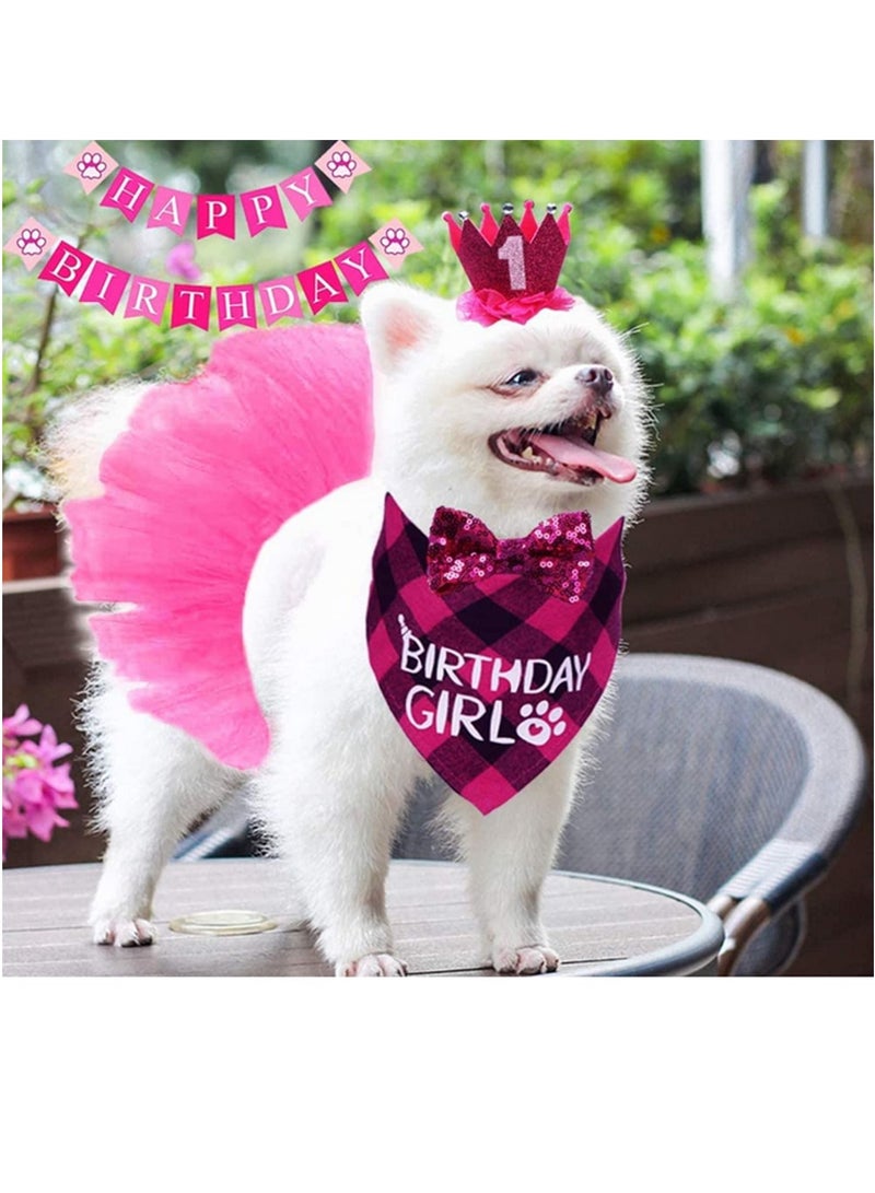Generic Dog Birthday Outfit Girl Dog Birthday Bandana Girl Tutu Skirt Birthday Number Crown Hat Bowtie Happy Birthday Banner for Pet Puppy Dog Birthday Party Supplies  - Image 2
