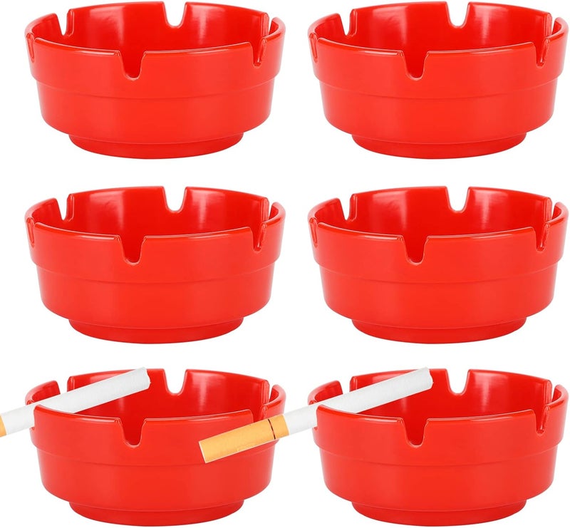 Besuper 6Pcs Red Ashtray Sets for Cigarettes, Cute Plastic Tabletop Ash Trays, Home Decor Perfect for Indoor Outdoor Patio Restaurant Bar Hotel and Office Use (Set of 6 Red) - Image 1