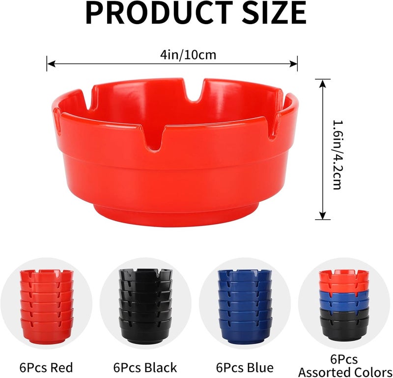 Besuper 6Pcs Red Ashtray Sets for Cigarettes, Cute Plastic Tabletop Ash Trays, Home Decor Perfect for Indoor Outdoor Patio Restaurant Bar Hotel and Office Use (Set of 6 Red) - Image 2