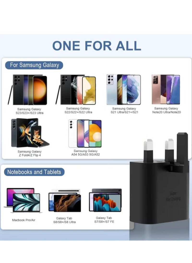 شاحن شحن فائق السرعة USB C بقوة 25 وات - متوافق مع S24 S23 S22 S21 S20 Ultra، S24+ S23+ S22+ S21+، A53، A15، A 55، A54 - محول طاقة من النوع C
