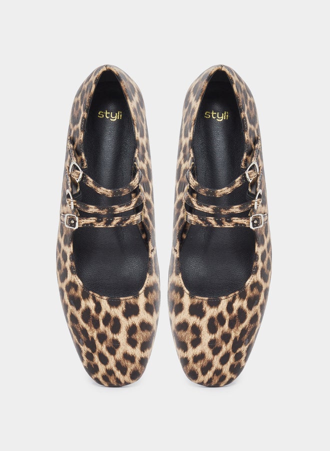 Styli Leopard Print Buckle Strap Ballerina Shoes - Image 5