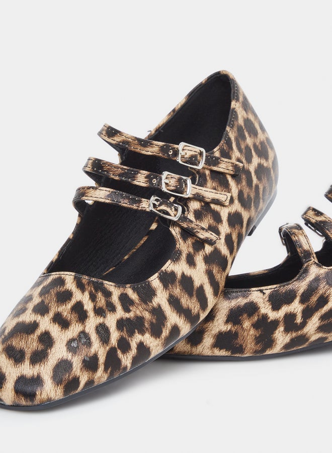 Styli Leopard Print Buckle Strap Ballerina Shoes - Image 3