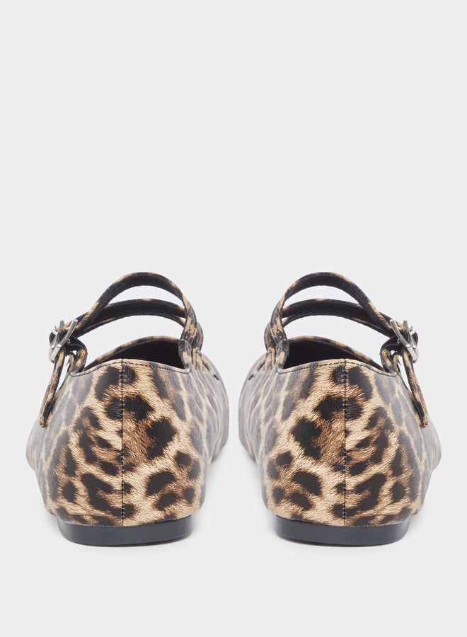 Styli Leopard Print Buckle Strap Ballerina Shoes - Image 4