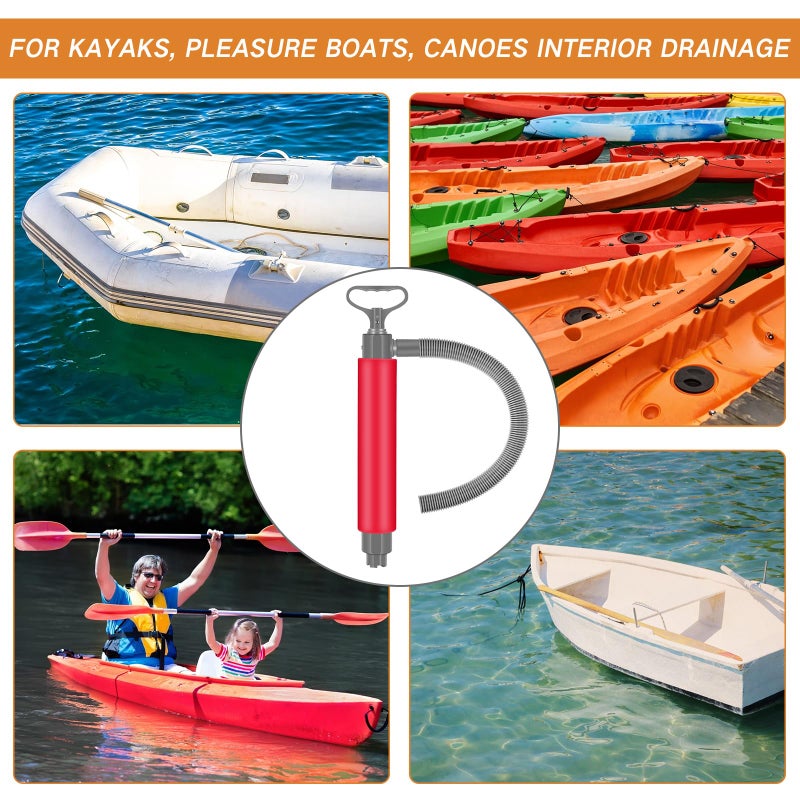Lanties 2 Pcs Bilge Pump Manual Hand Water Pump Portable Boat Accessories Removal Bilge Pump Kit Water Pumps with Reversible Hose for Boats Kayaks Canoes Sailboat, Red Orange - Image 5