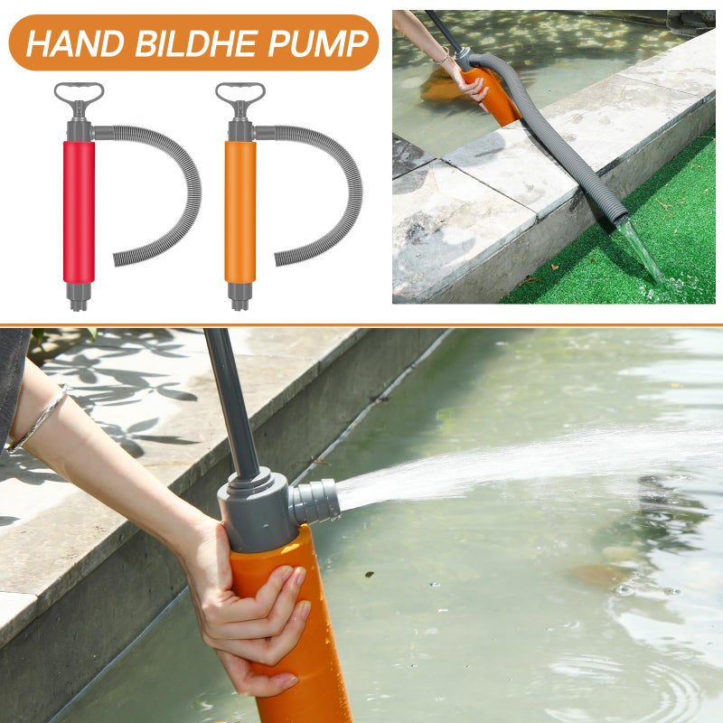Lanties 2 Pcs Bilge Pump Manual Hand Water Pump Portable Boat Accessories Removal Bilge Pump Kit Water Pumps with Reversible Hose for Boats Kayaks Canoes Sailboat, Red Orange - Image 4