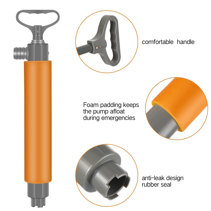 Lanties 2 Pcs Bilge Pump Manual Hand Water Pump Portable Boat Accessories Removal Bilge Pump Kit Water Pumps with Reversible Hose for Boats Kayaks Canoes Sailboat, Red Orange - Image 3