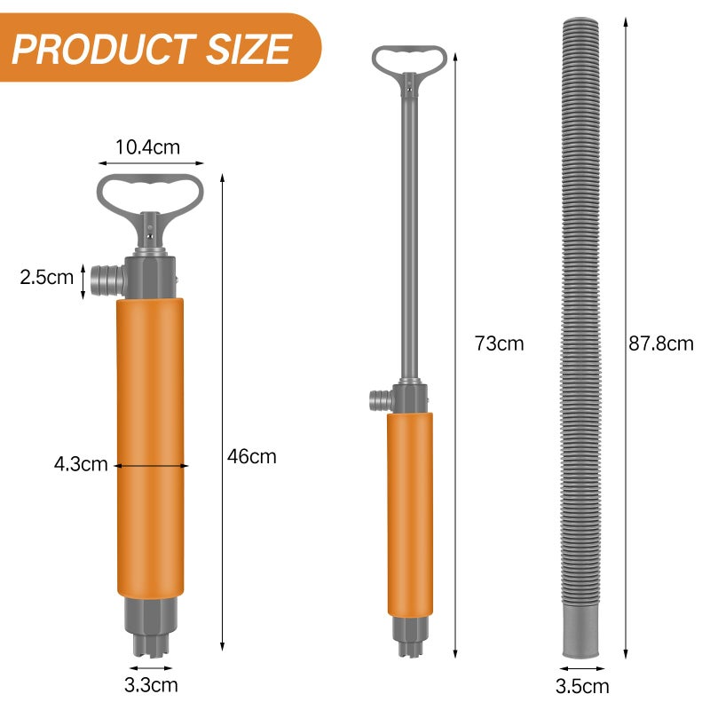 Lanties 2 Pcs Bilge Pump Manual Hand Water Pump Portable Boat Accessories Removal Bilge Pump Kit Water Pumps with Reversible Hose for Boats Kayaks Canoes Sailboat, Red Orange - Image 2