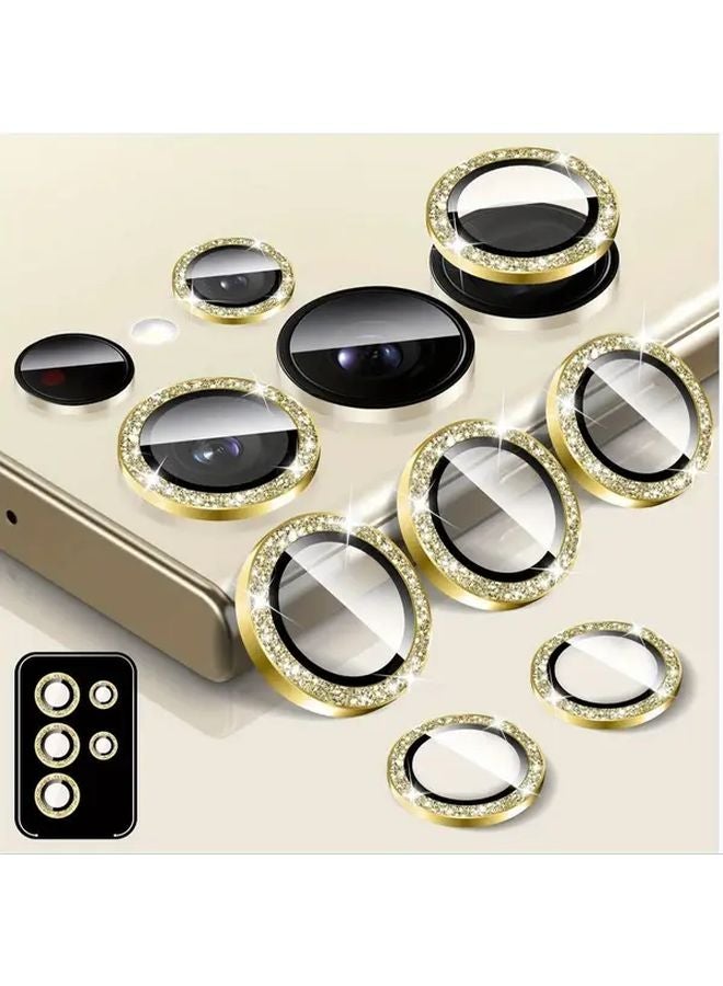 Glitter Golden Tempered Glass Lens Protector for Galaxy S22 Ultra 9H Hardness - Image 1